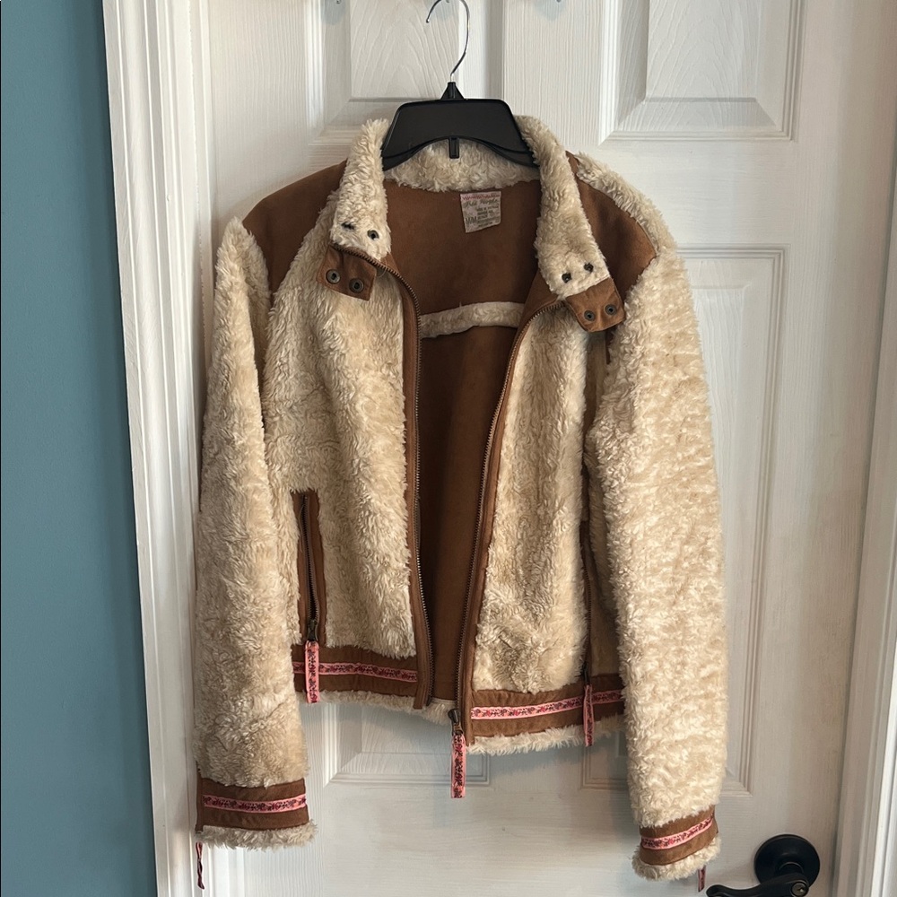 Free People Cream and Brown Teddy Jacket